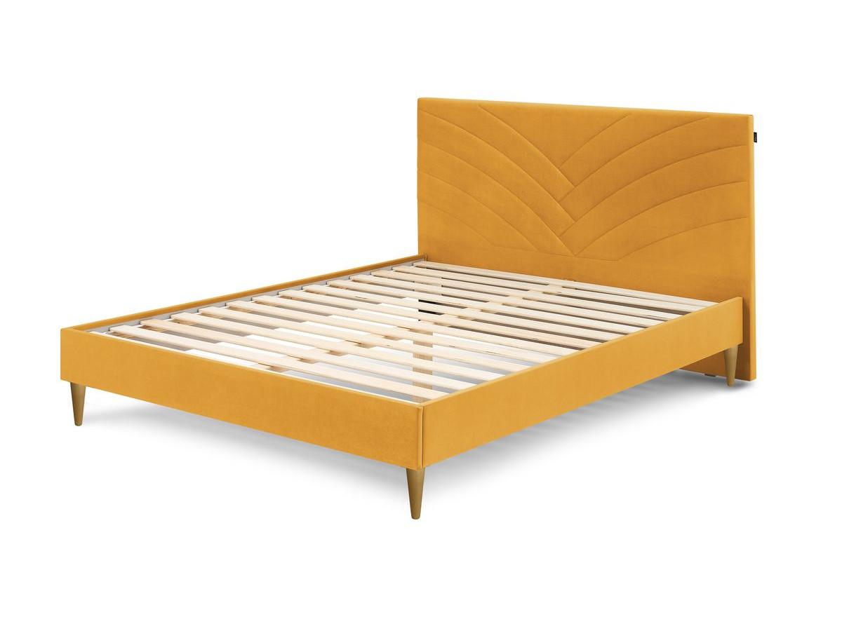 Structure de lit VELVET avec lattes massives pieds en bois naturel 160 x 200 cm