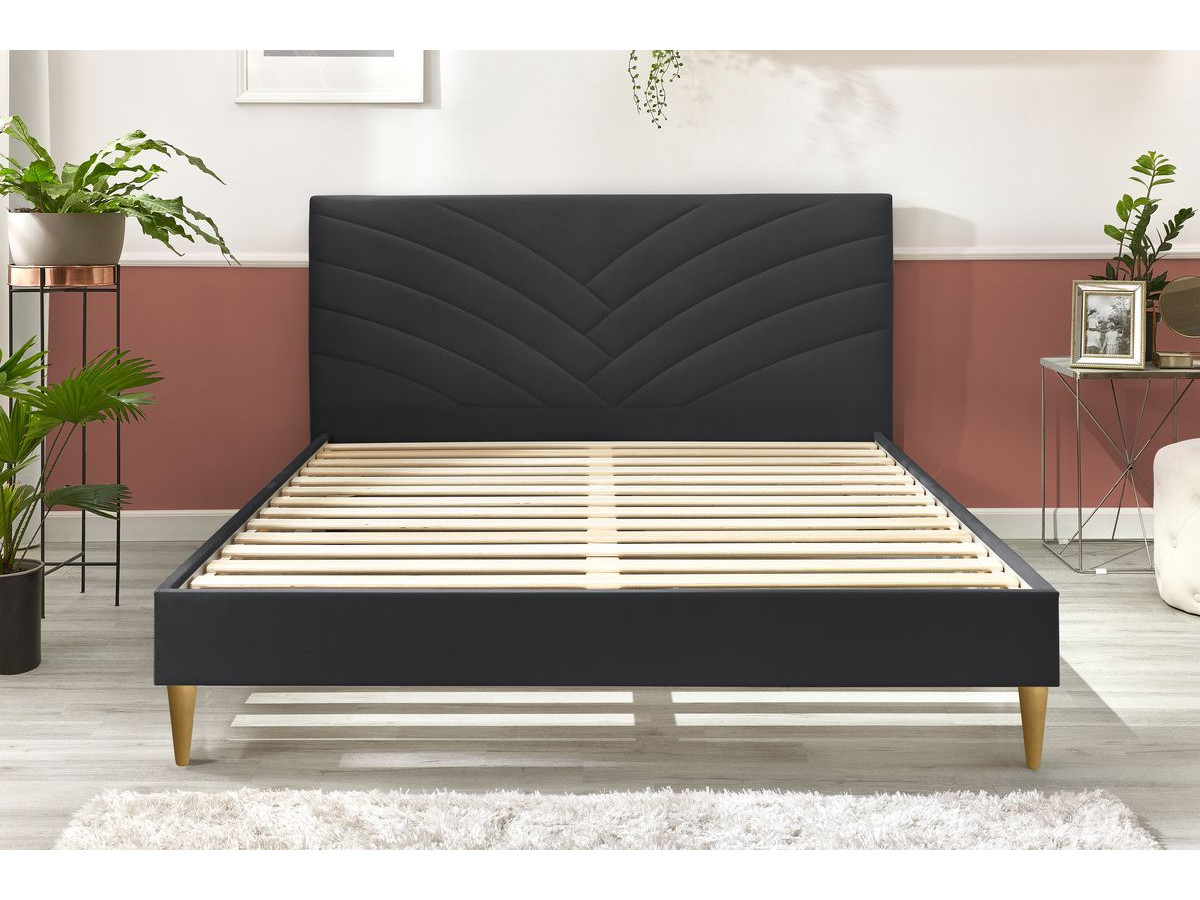 Structure de lit VELVET avec lattes massives pieds en bois naturel 160 x 200 cm