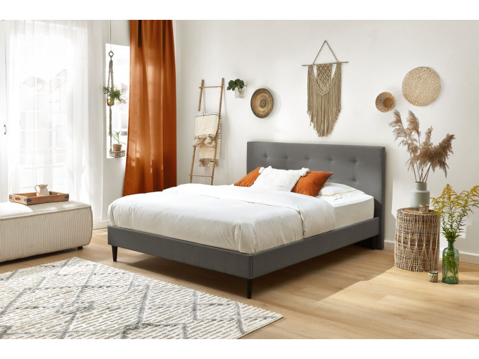 Rama łóżka RORY z listwami z litego drewna i nóżkami z drewna wenge 140 x 190 cm