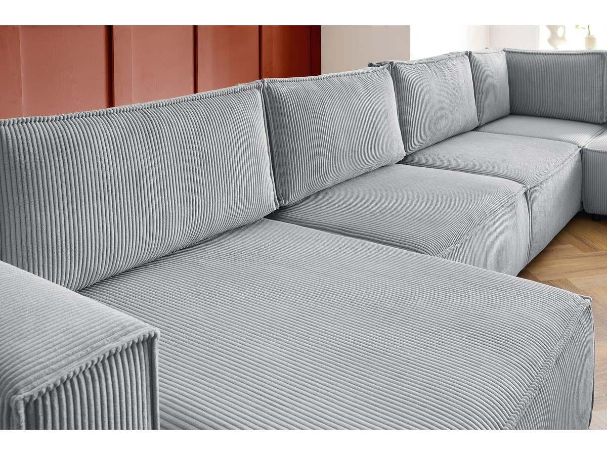 Canapé d'angle fixe modulable XL NIHAD tissu velours côtelé