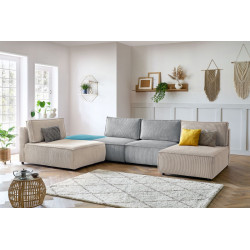 NIHAD 100% modułowa stała sofa narożna w tkaninie sztruksowej 2 siedzenia, 1 podnóżek i 2 południki