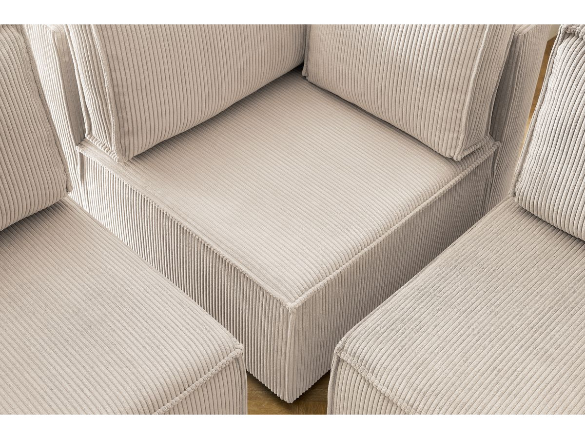 Canapé d'angle fixe 100% modulable NIHAD tissu velours côtelé 3 chauffeuses, 1 angle et 1 méridienne
