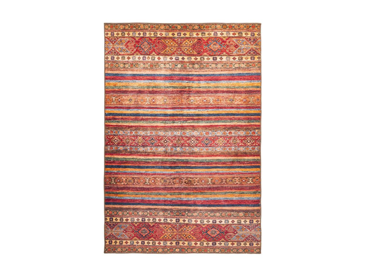 Tapis poil court rectangulaire TRAO motif rayures multicolor