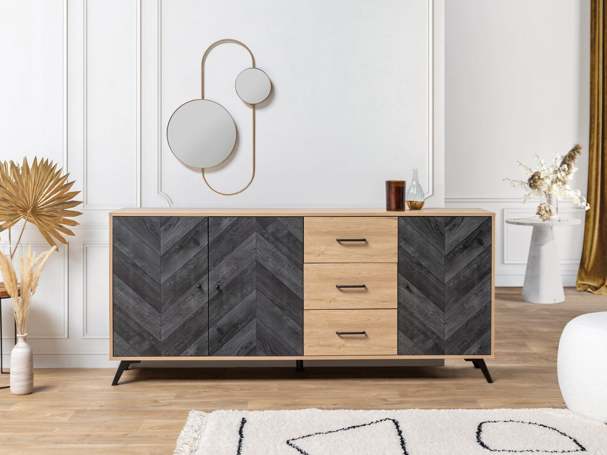 Buffet 3 portes 180 cm ANAIS Bois et noir
