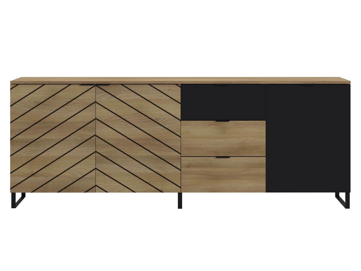 Buffet 3 portes 200 cm AUXANE chêne et noir