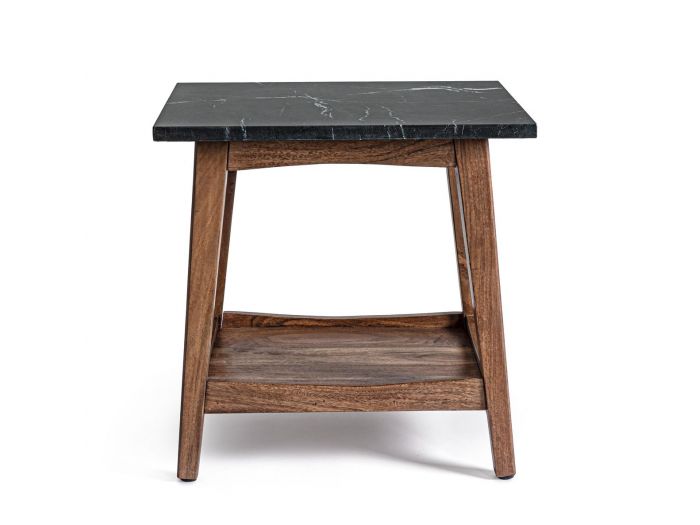 Table basse 55 cm AUTEUIL Acacia et marbre noir