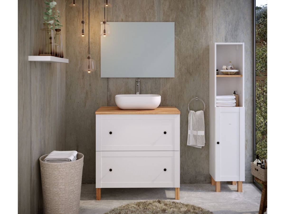 Meuble de salle de bain 80 cm ANAMARIA placage chêne