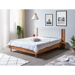 SELENA rama łóżka 160x200 cm z nogami z naturalnego drewna i tkaniną bouclette