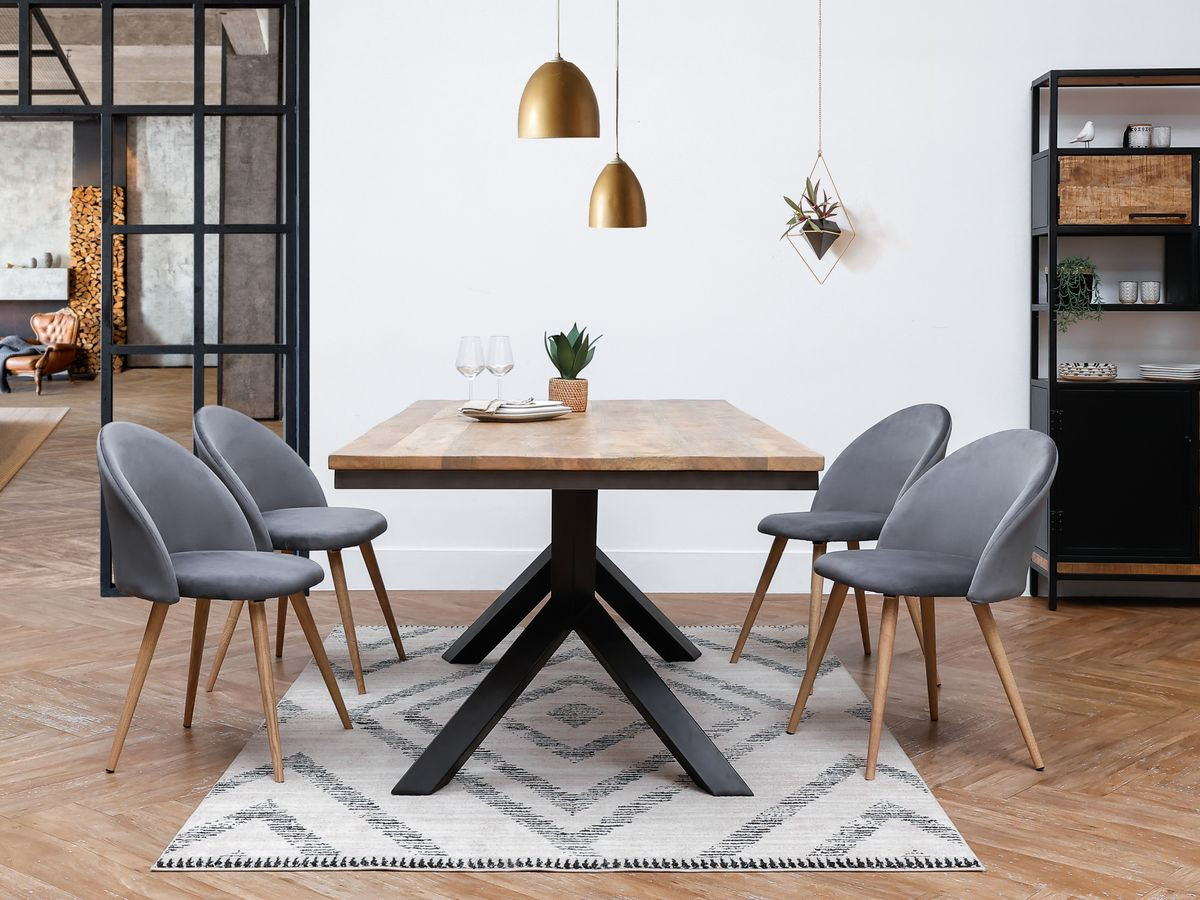 Table Séjour / salle à manger acier et bois industriel 200 cm pour salle à  manger