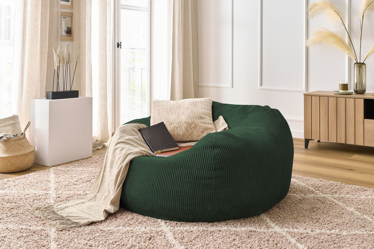 Pouf Bobochic Voltaire Neuf - Velours Côtelé Beige, 70x60 Cm
