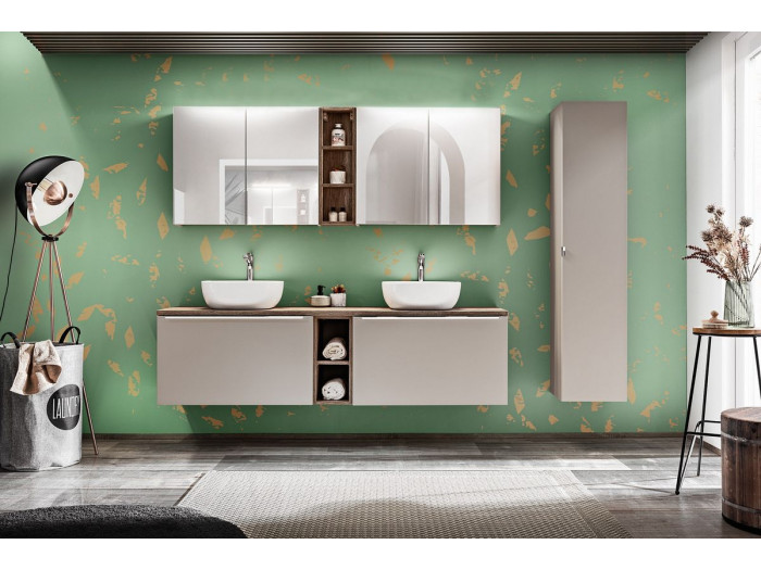 Ensemble de salle de bain 180 cm FANNY avec colonne et armoires murales 80cm avec miroirs ivoire