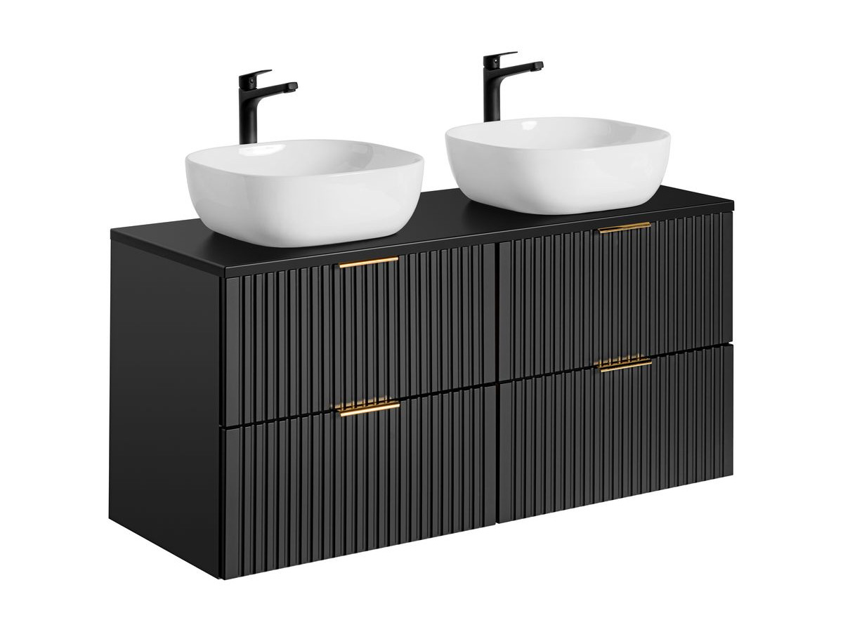 Ensemble de salle de bain 120 cm HILONA noir avec colonne et vasques à poser