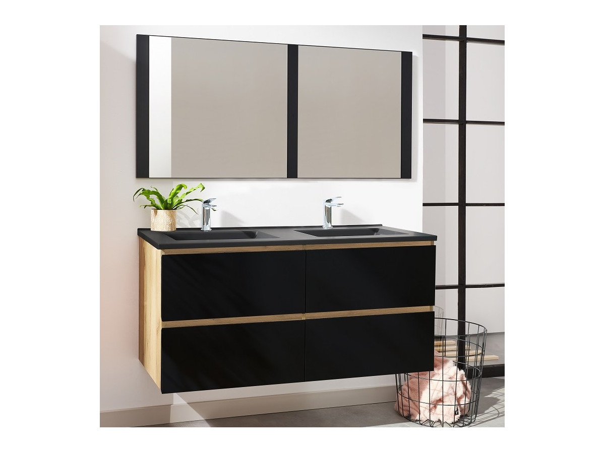 Meuble de salle de bain 120 cm AKELA couleur bois et noir