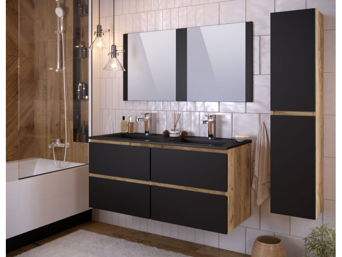 Ensemble de salle de bain AKELA 120 cm couleur chêne et noir