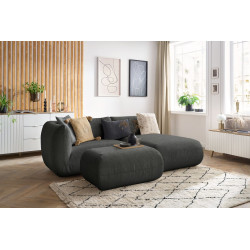 LECOMTE sofa narożna stała z 1 fotelem z podłokietnikiem 130 cm, 1 szezlongiem bez podłokietnika i 1 małym podnóżkiem