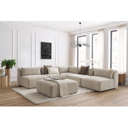 Modułowa sofa narożna JEANNE w tkaninie teksturowanej z 4 miejscami siedzącymi, 1 narożnikiem i 1 podnóżkiem