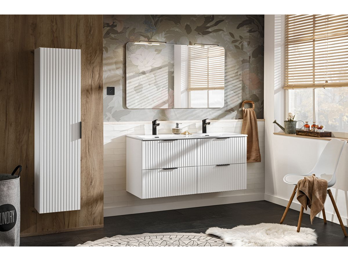 Meuble de salle de bain 120 cm HILONA blanc avec vasques incrustées