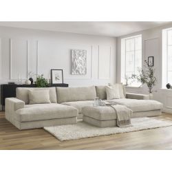 Stała sofa panoramiczna LEONARD z teksturowaną tkaniną i podnóżkiem