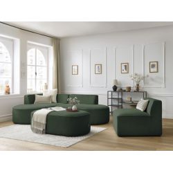 Modułowa sofa narożna ROUSSEAU w cętkowanej tkaninie z 1 siedziskiem i 1 podnóżkiem