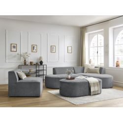 Modułowa sofa narożna ROUSSEAU z teksturowanej tkaniny z 1 siedziskiem i 1 podnóżkiem