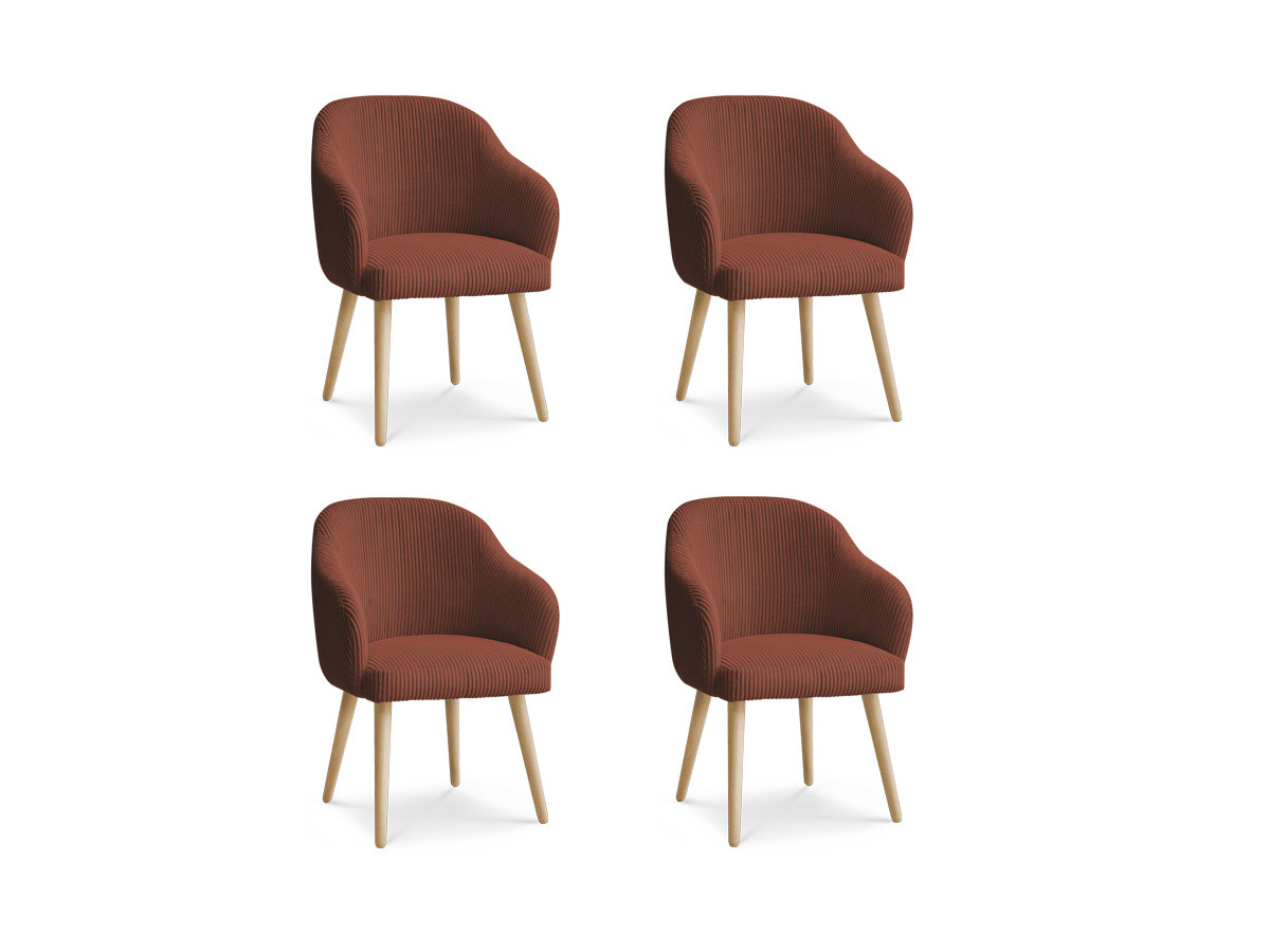 Lot de chaises SOPHIE tissu velours côtelé et pieds scandinaves bois