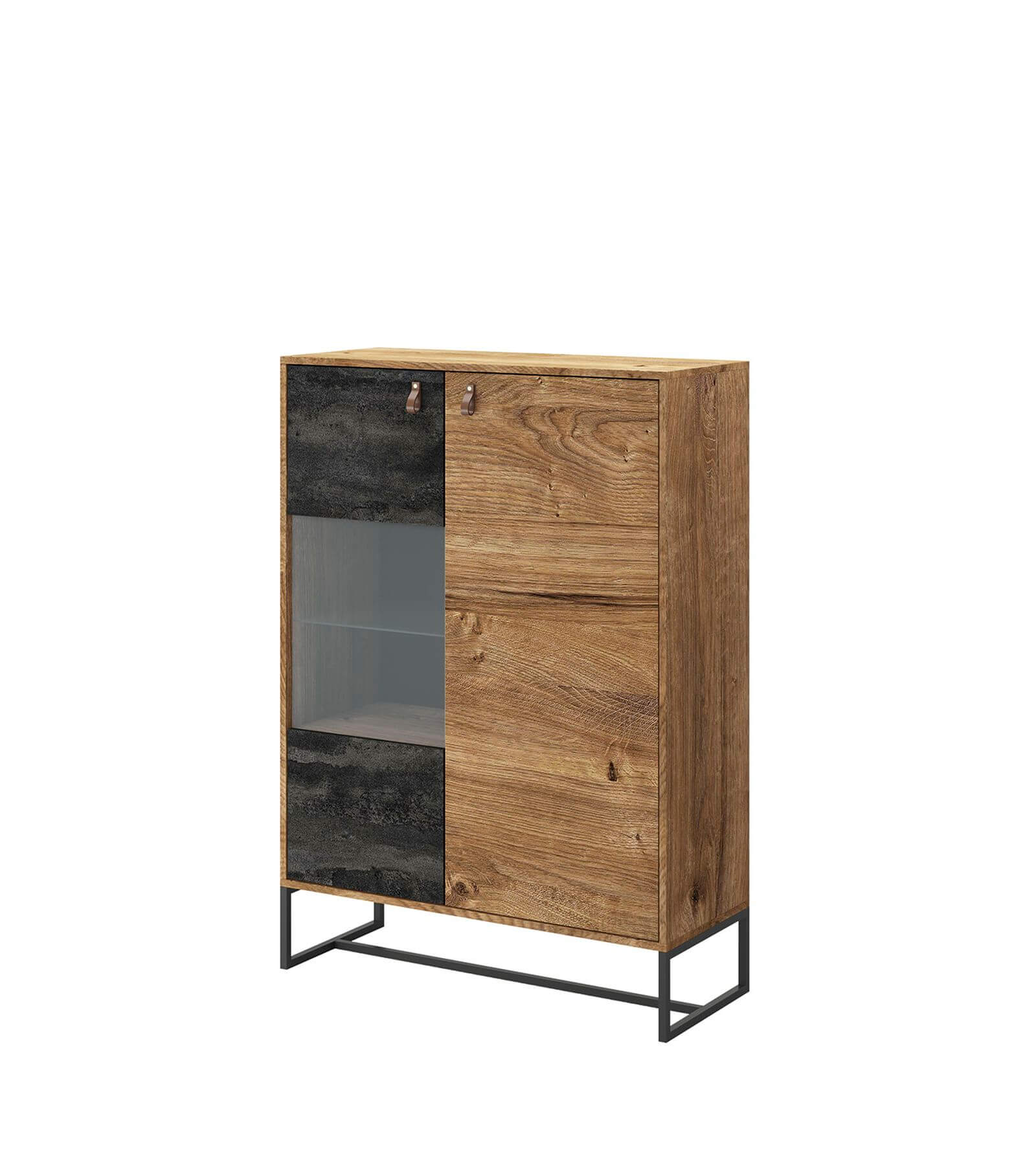 50 Sur Bobochic Vitrine 93 Cm 2 Portes Dakar Chene Et Graphite Achat Prix Fnac