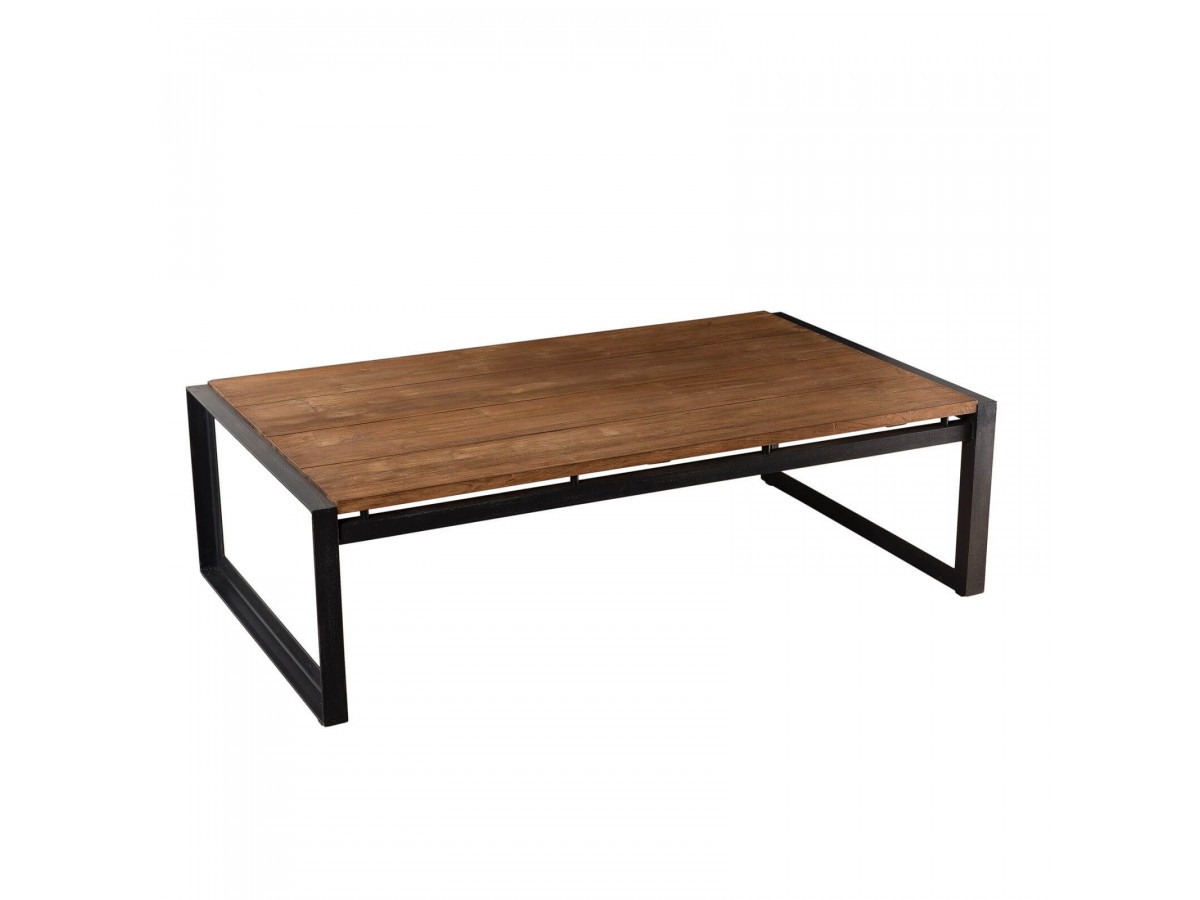 Table basse rectangulaire 120x70cm bois Teck recycle pieds metal YOGYA
