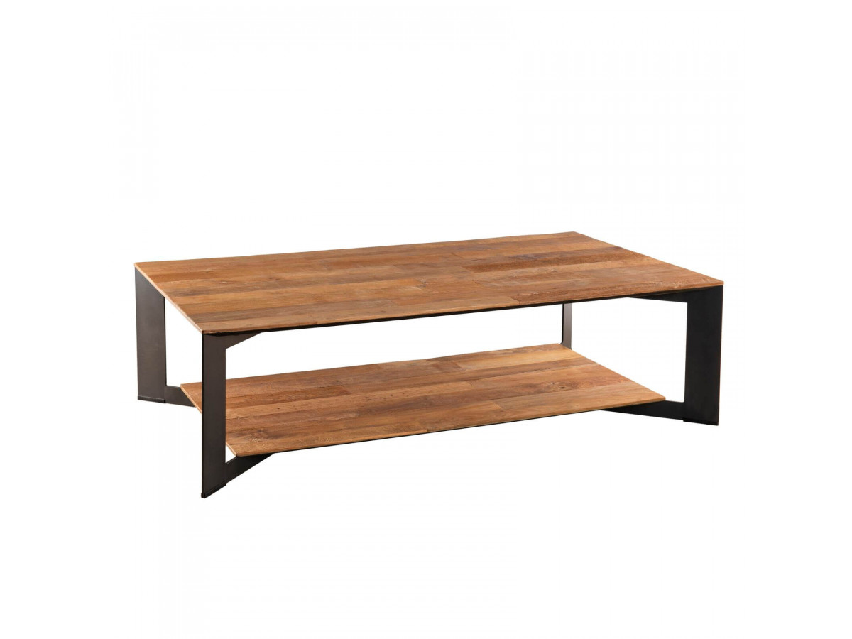 Table basse 120x70cm avec tablette bois Teck recycle PRAKTI