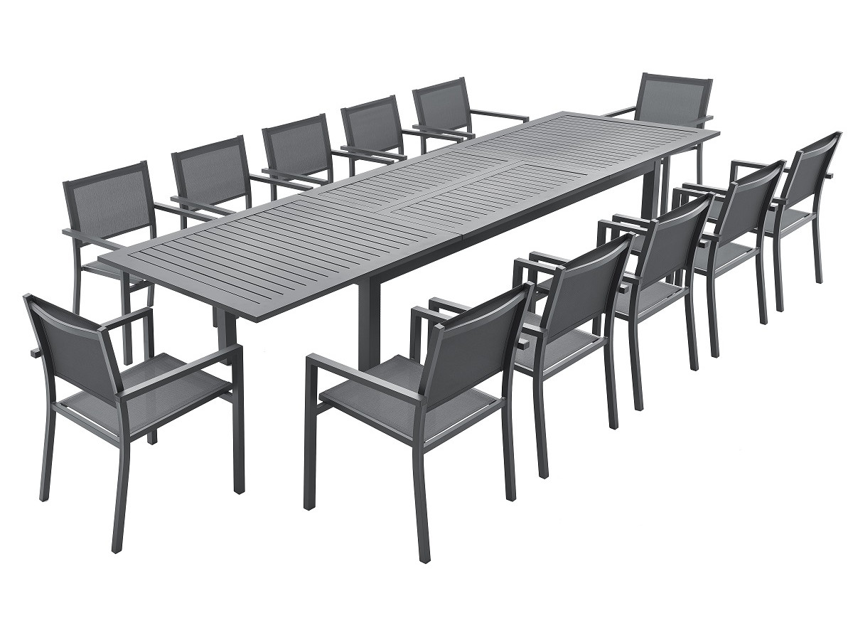 Ensemble table extensible + 12 fauteuils noirs PANAO